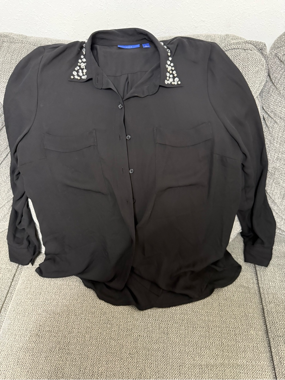 Apt. 9 Black Button-Up Blouse with Jeweled Collar